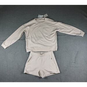 New Barefoot Dreams Xs Stone Malibu Collection Brushed Fleece Sweatshirt Only